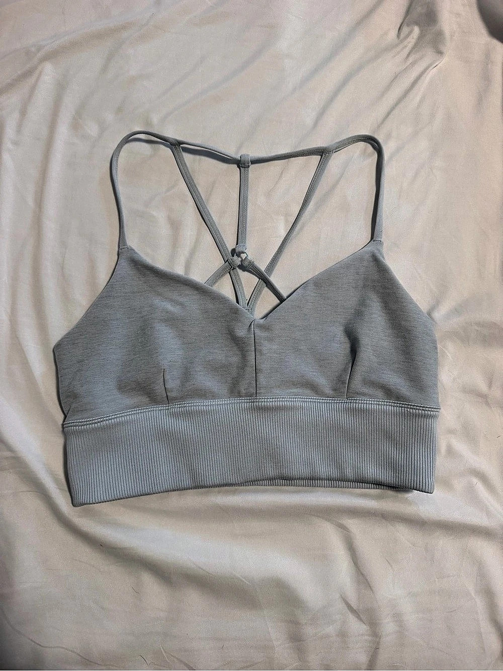 Alo Ribbed Strappy Sports Bra Gray Size Medium